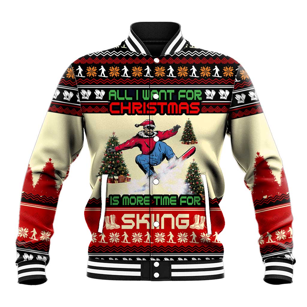 All I Want For Christmas Is Skiing Christmas Baseball Jacket Xmas Holiday Patterns - Wonder Print Shop