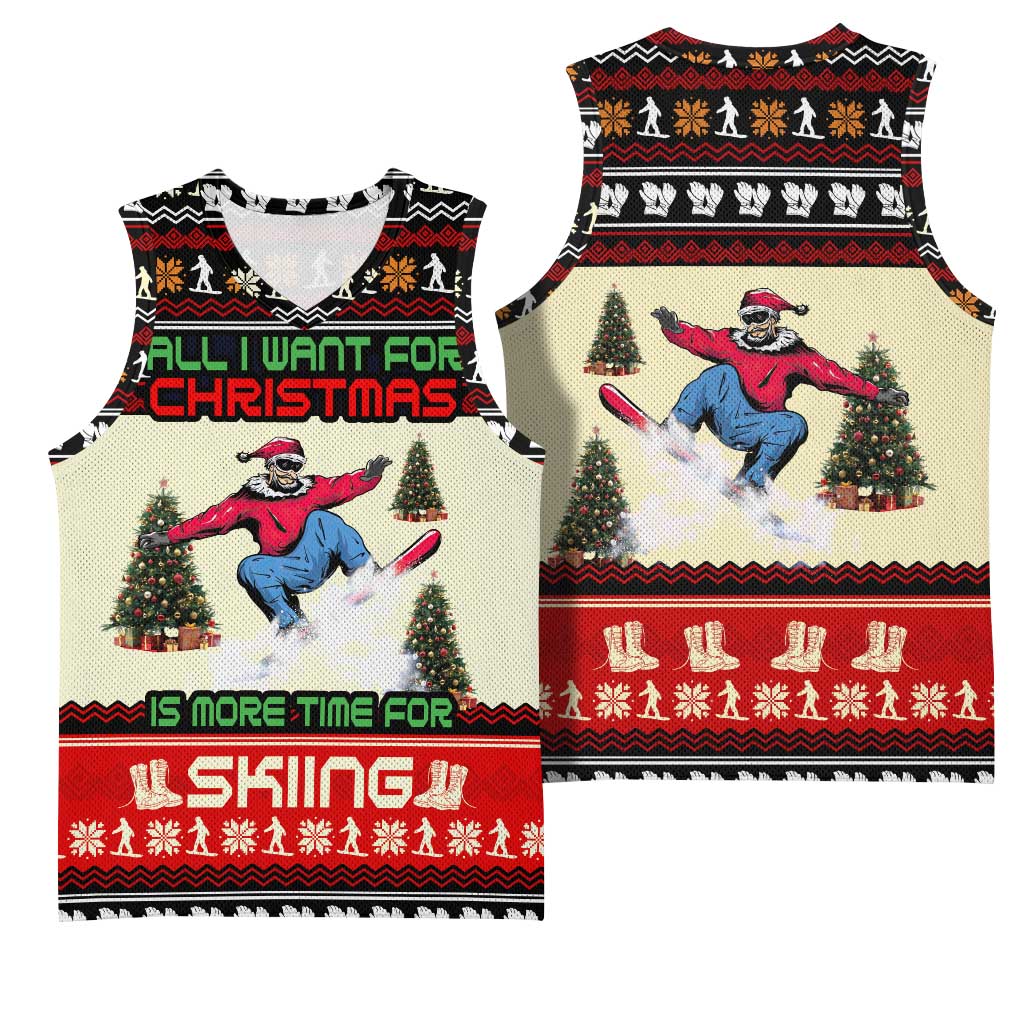 All I Want For Christmas Is Skiing Christmas Basketball Jersey Xmas Holiday Patterns - Wonder Print Shop