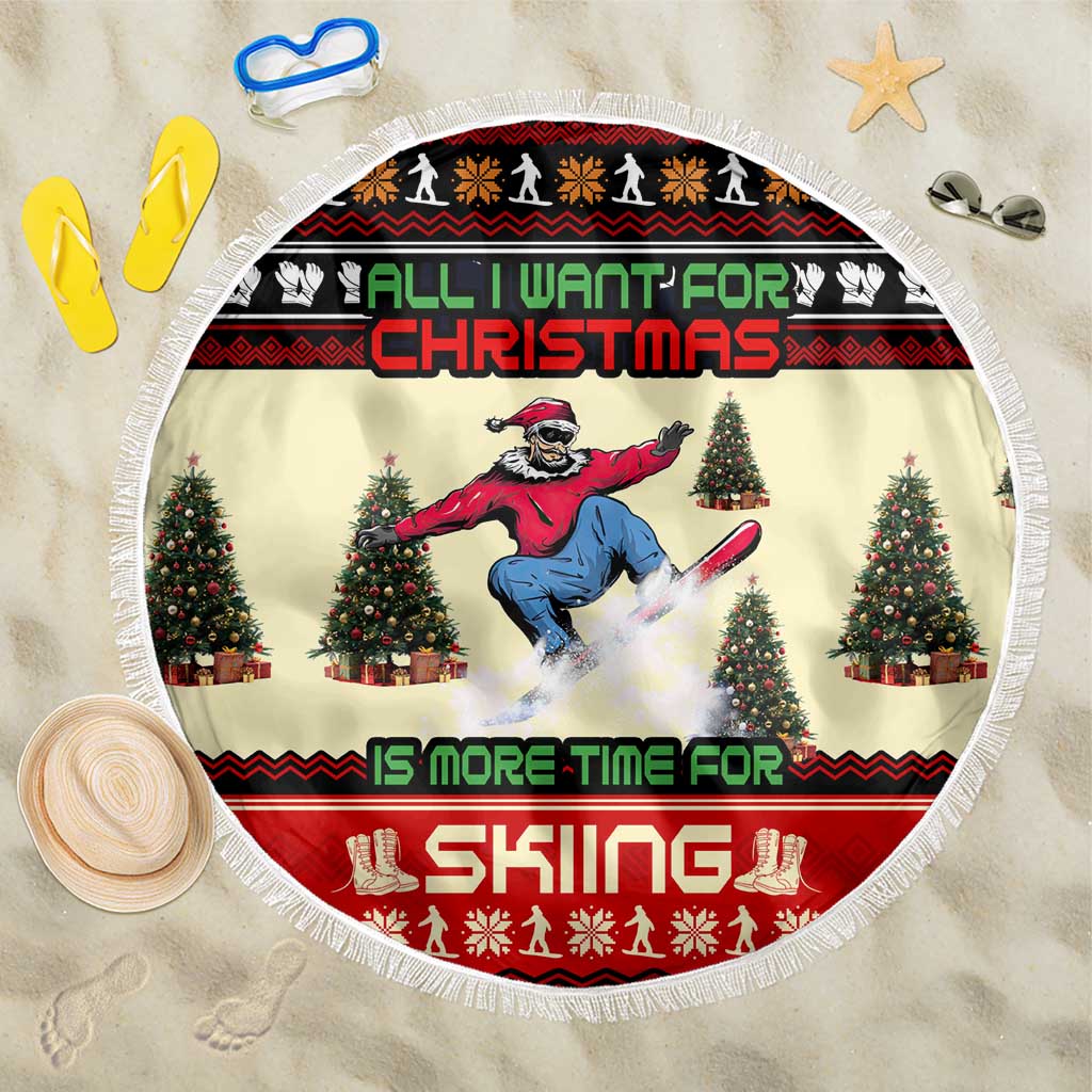 All I Want For Christmas Is Skiing Christmas Beach Blanket Xmas Holiday Patterns - Wonder Print Shop