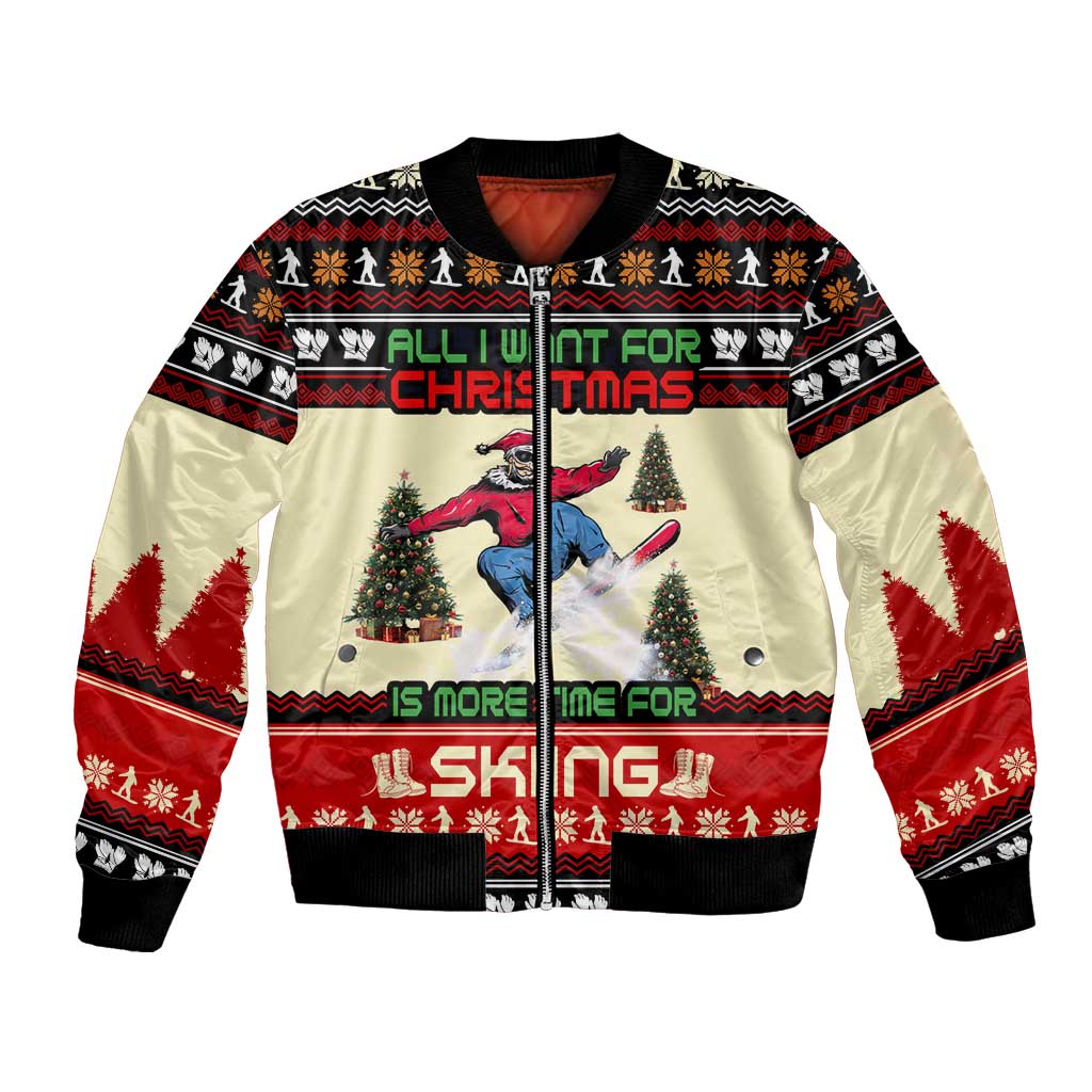 All I Want For Christmas Is Skiing Christmas Bomber Jacket Xmas Holiday Patterns - Wonder Print Shop