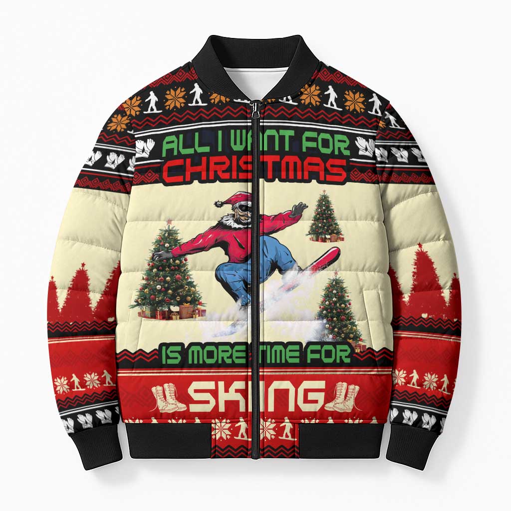 All I Want For Christmas Is Skiing Christmas Bomber Puffer Jacket Xmas Holiday Patterns - Wonder Print Shop