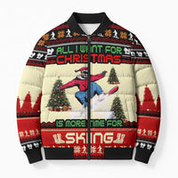 All I Want For Christmas Is Skiing Christmas Bomber Puffer Jacket Xmas Holiday Patterns - Wonder Print Shop