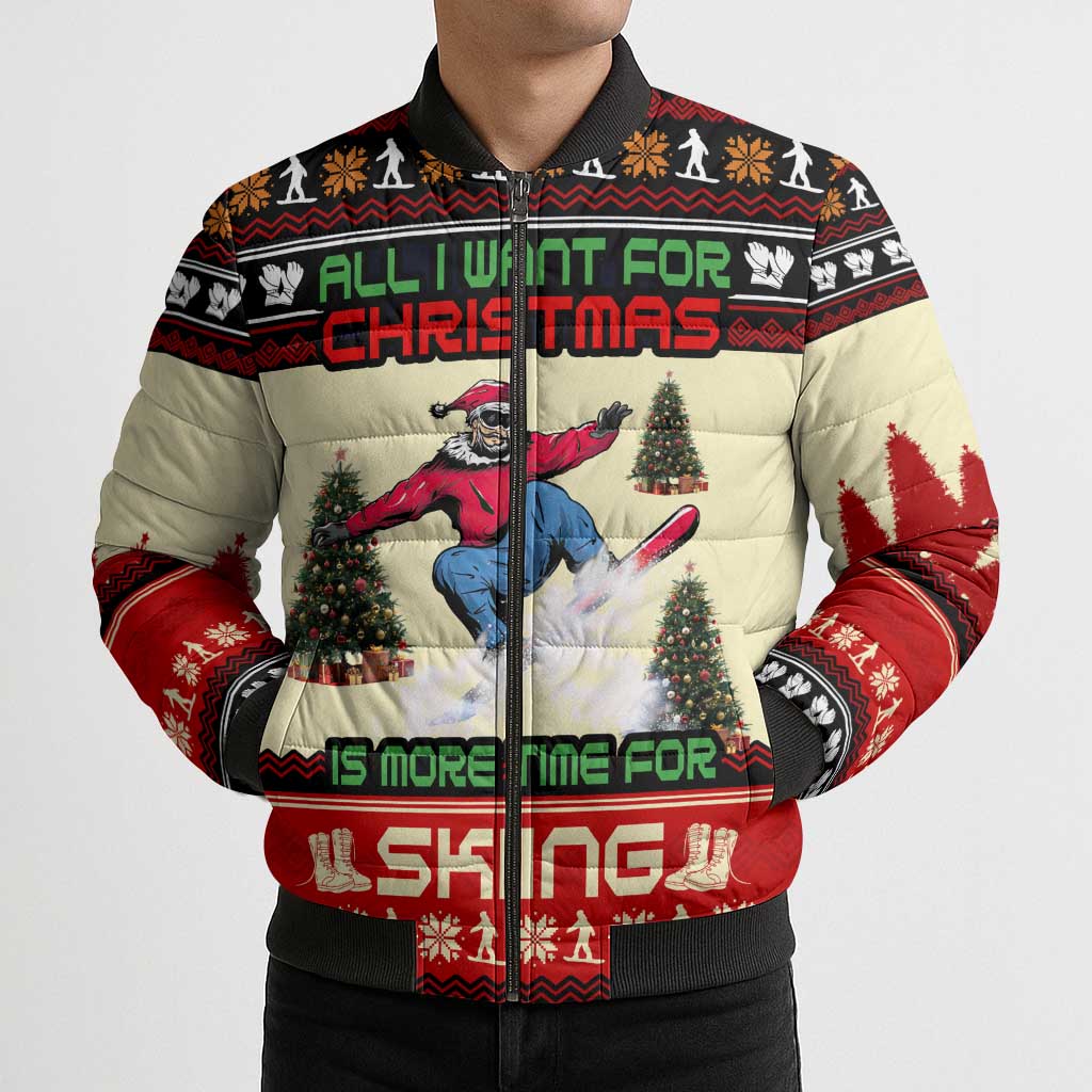 All I Want For Christmas Is Skiing Christmas Bomber Puffer Jacket Xmas Holiday Patterns - Wonder Print Shop