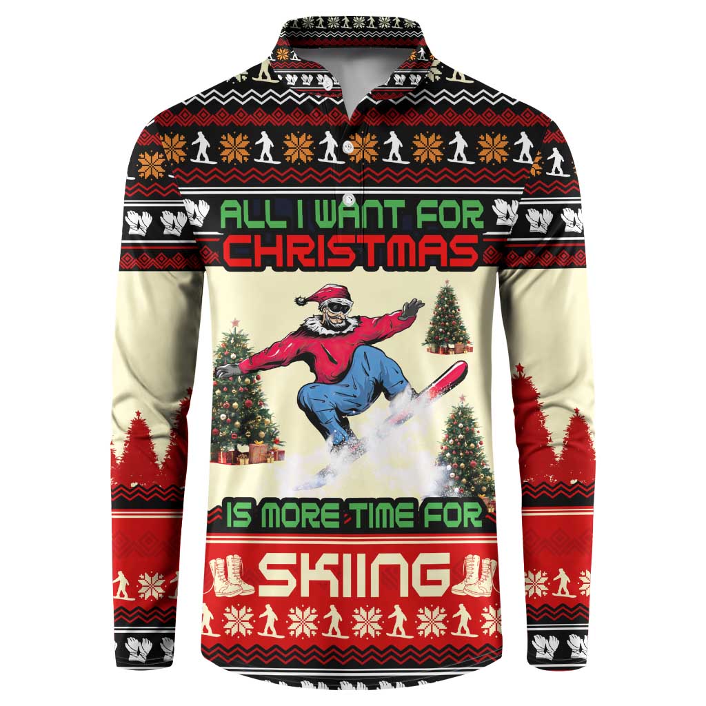 All I Want For Christmas Is Skiing Christmas Button Sweatshirt Xmas Holiday Patterns - Wonder Print Shop