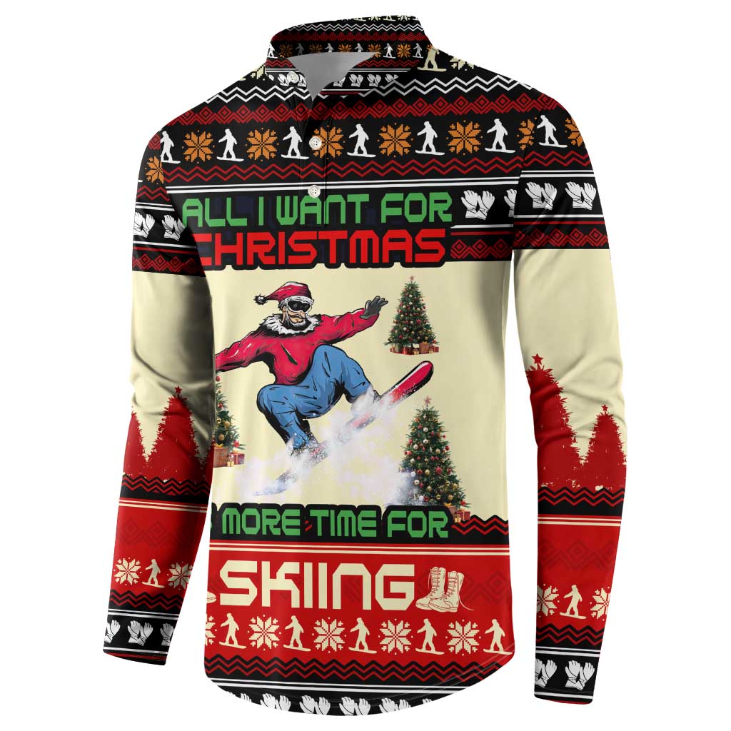 All I Want For Christmas Is Skiing Christmas Button Sweatshirt Xmas Holiday Patterns - Wonder Print Shop