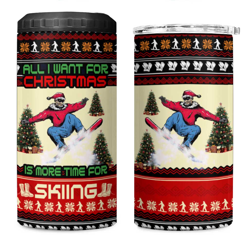 All I Want For Christmas Is Skiing Christmas 4 in 1 Can Cooler Tumbler Xmas Holiday Patterns - Wonder Print Shop