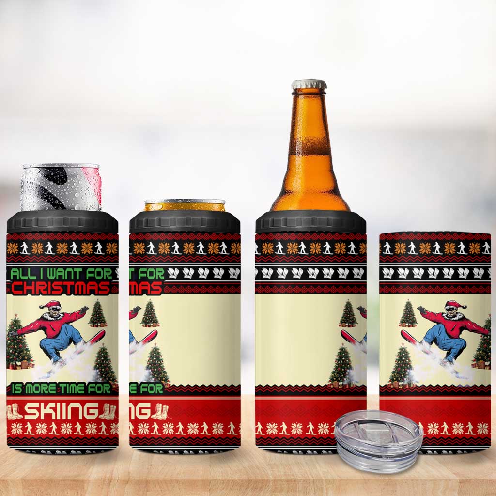 All I Want For Christmas Is Skiing Christmas 4 in 1 Can Cooler Tumbler Xmas Holiday Patterns - Wonder Print Shop