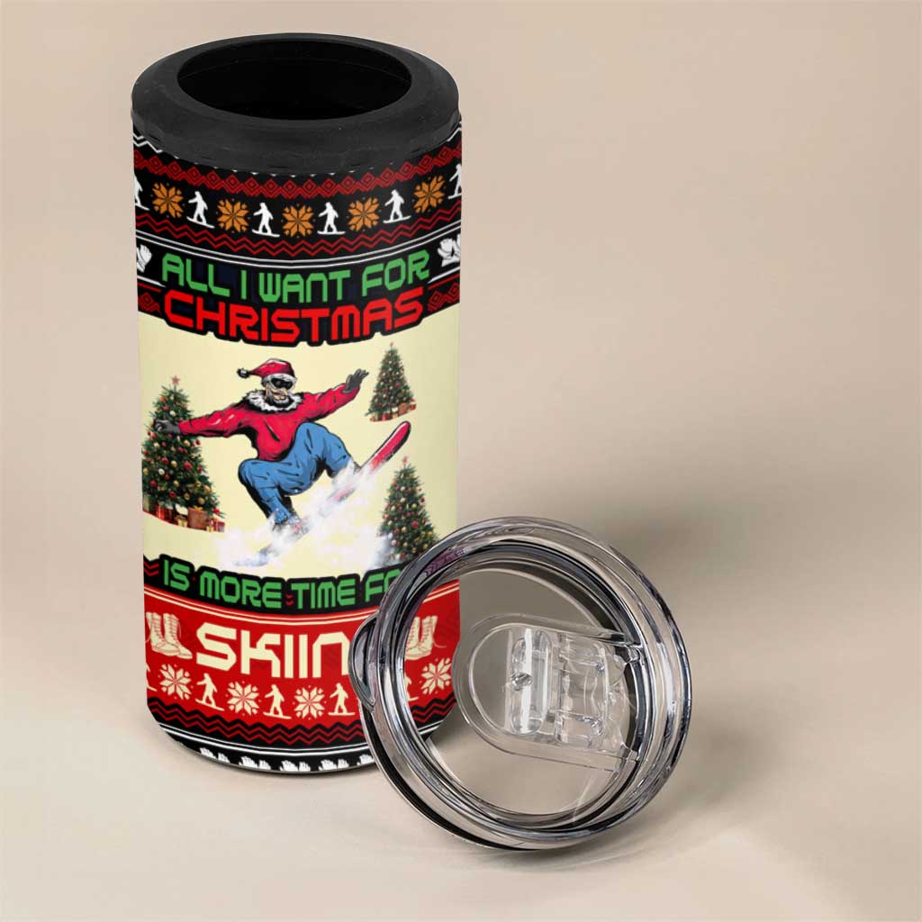 All I Want For Christmas Is Skiing Christmas 4 in 1 Can Cooler Tumbler Xmas Holiday Patterns - Wonder Print Shop