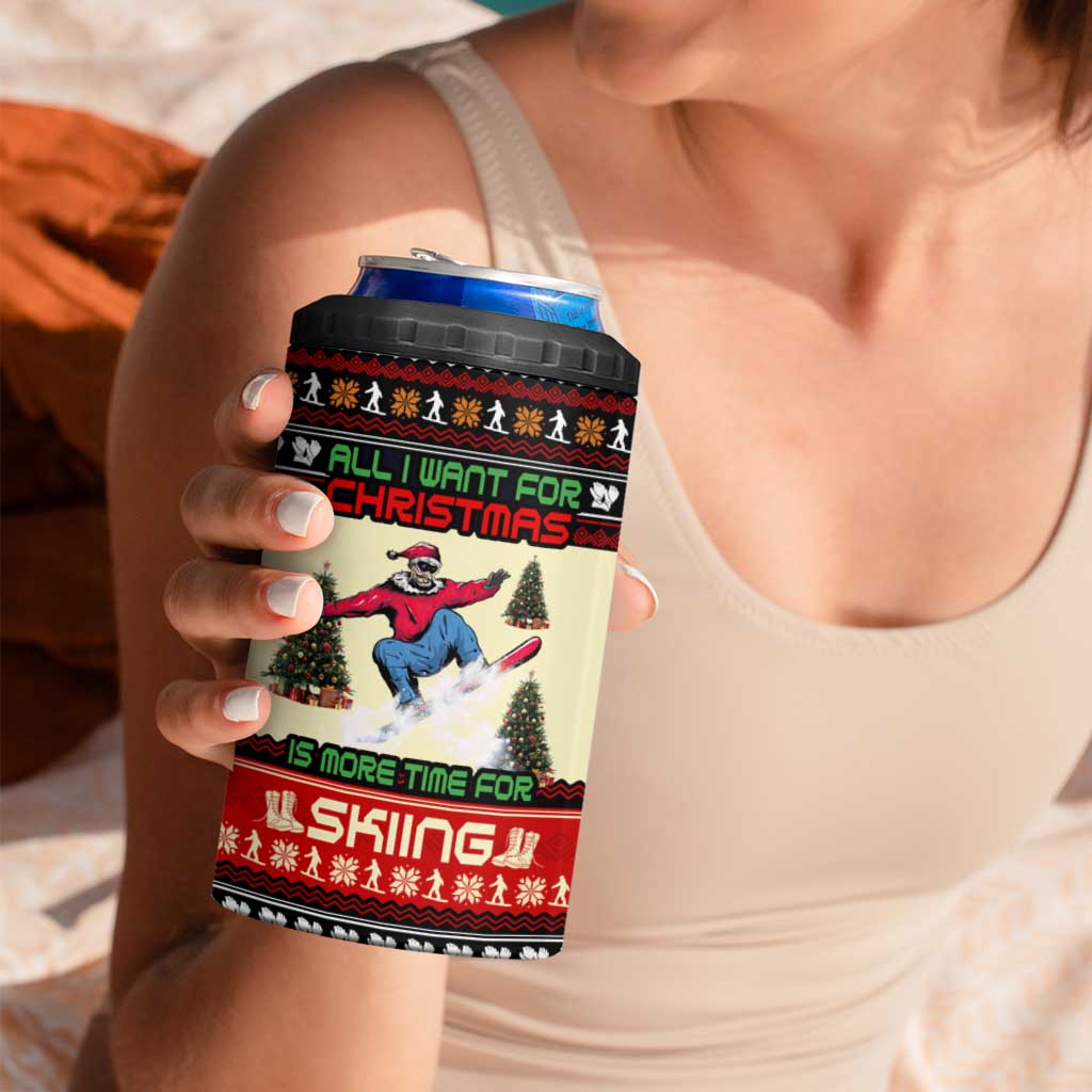 All I Want For Christmas Is Skiing Christmas 4 in 1 Can Cooler Tumbler Xmas Holiday Patterns - Wonder Print Shop
