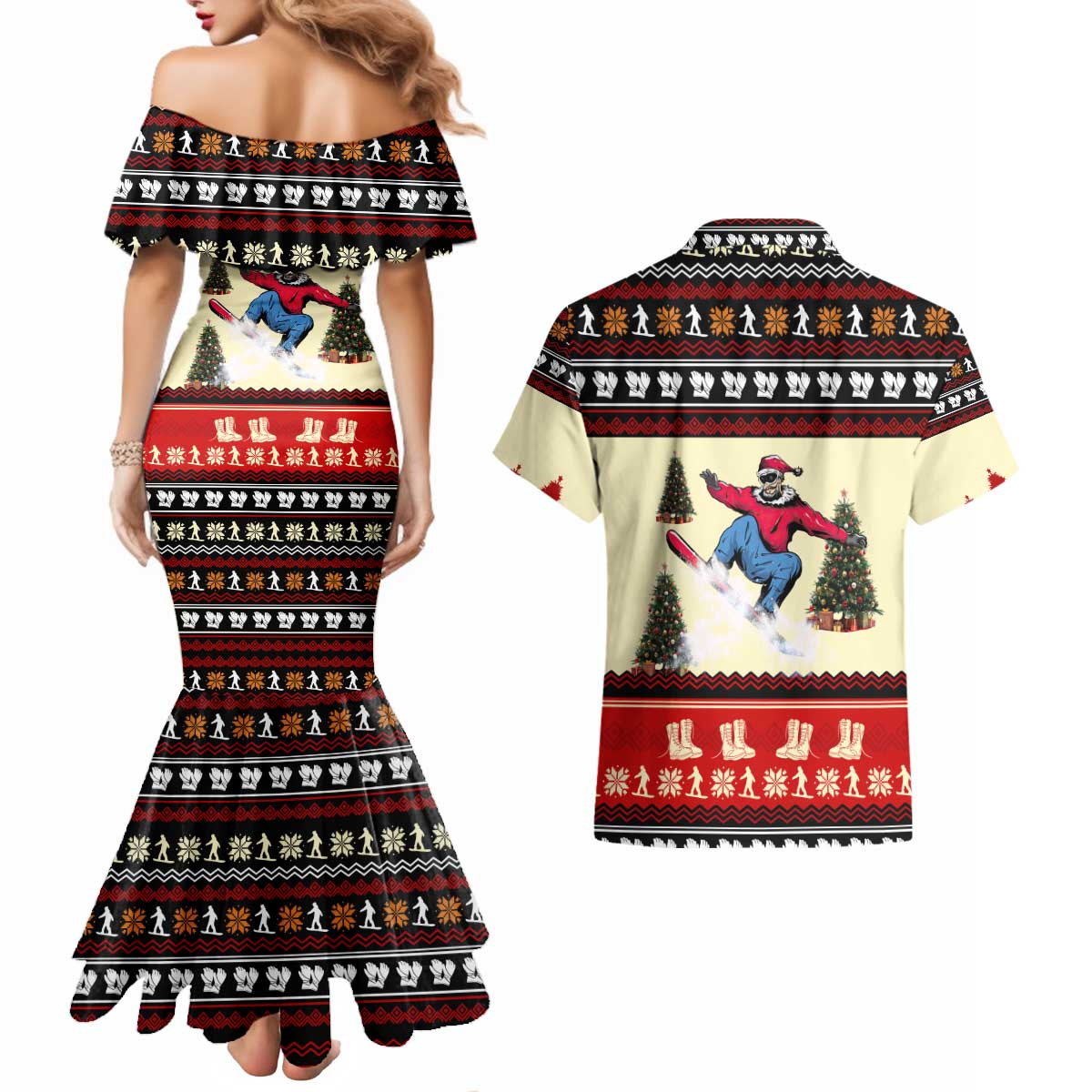 All I Want For Christmas Is Skiing Christmas Couples Matching Mermaid Dress and Hawaiian Shirt Xmas Holiday Patterns - Wonder Print Shop