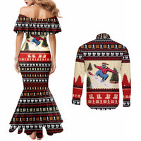 All I Want For Christmas Is Skiing Christmas Couples Matching Mermaid Dress and Long Sleeve Button Shirt Xmas Holiday Patterns - Wonder Print Shop