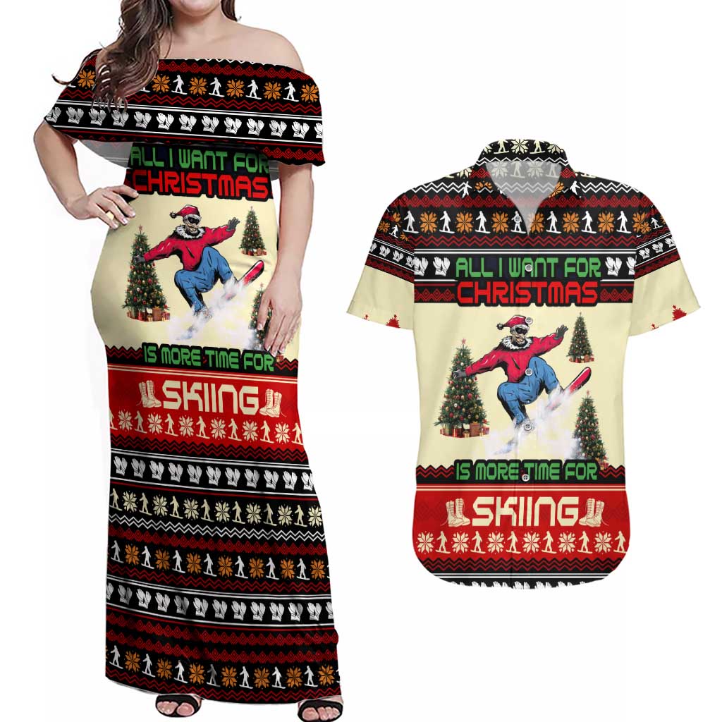 All I Want For Christmas Is Skiing Christmas Couples Matching Off Shoulder Maxi Dress and Hawaiian Shirt Xmas Holiday Patterns - Wonder Print Shop