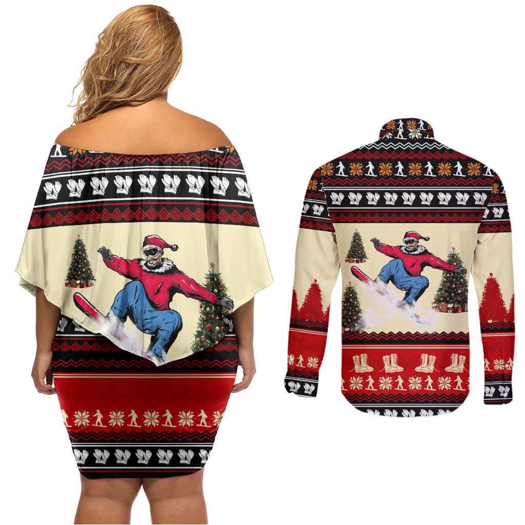 All I Want For Christmas Is Skiing Christmas Couples Matching Off Shoulder Short Dress and Long Sleeve Button Shirt Xmas Holiday Patterns - Wonder Print Shop