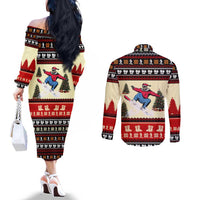 All I Want For Christmas Is Skiing Christmas Couples Matching Off The Shoulder Long Sleeve Dress and Long Sleeve Button Shirt Xmas Holiday Patterns - Wonder Print Shop