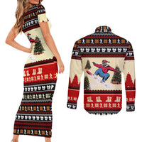 All I Want For Christmas Is Skiing Christmas Couples Matching Short Sleeve Bodycon Dress and Long Sleeve Button Shirt Xmas Holiday Patterns - Wonder Print Shop