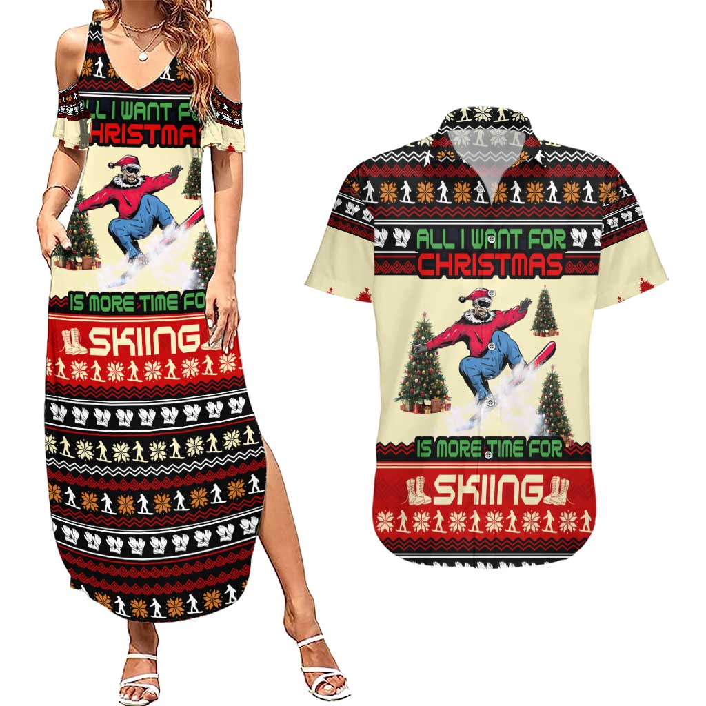 All I Want For Christmas Is Skiing Christmas Couples Matching Summer Maxi Dress and Hawaiian Shirt Xmas Holiday Patterns - Wonder Print Shop