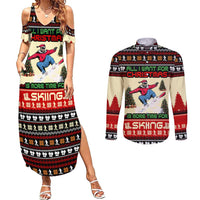 All I Want For Christmas Is Skiing Christmas Couples Matching Summer Maxi Dress and Long Sleeve Button Shirt Xmas Holiday Patterns - Wonder Print Shop