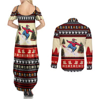All I Want For Christmas Is Skiing Christmas Couples Matching Summer Maxi Dress and Long Sleeve Button Shirt Xmas Holiday Patterns - Wonder Print Shop