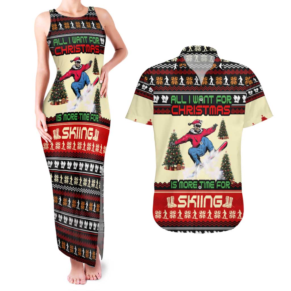 All I Want For Christmas Is Skiing Christmas Couples Matching Tank Maxi Dress and Hawaiian Shirt Xmas Holiday Patterns - Wonder Print Shop