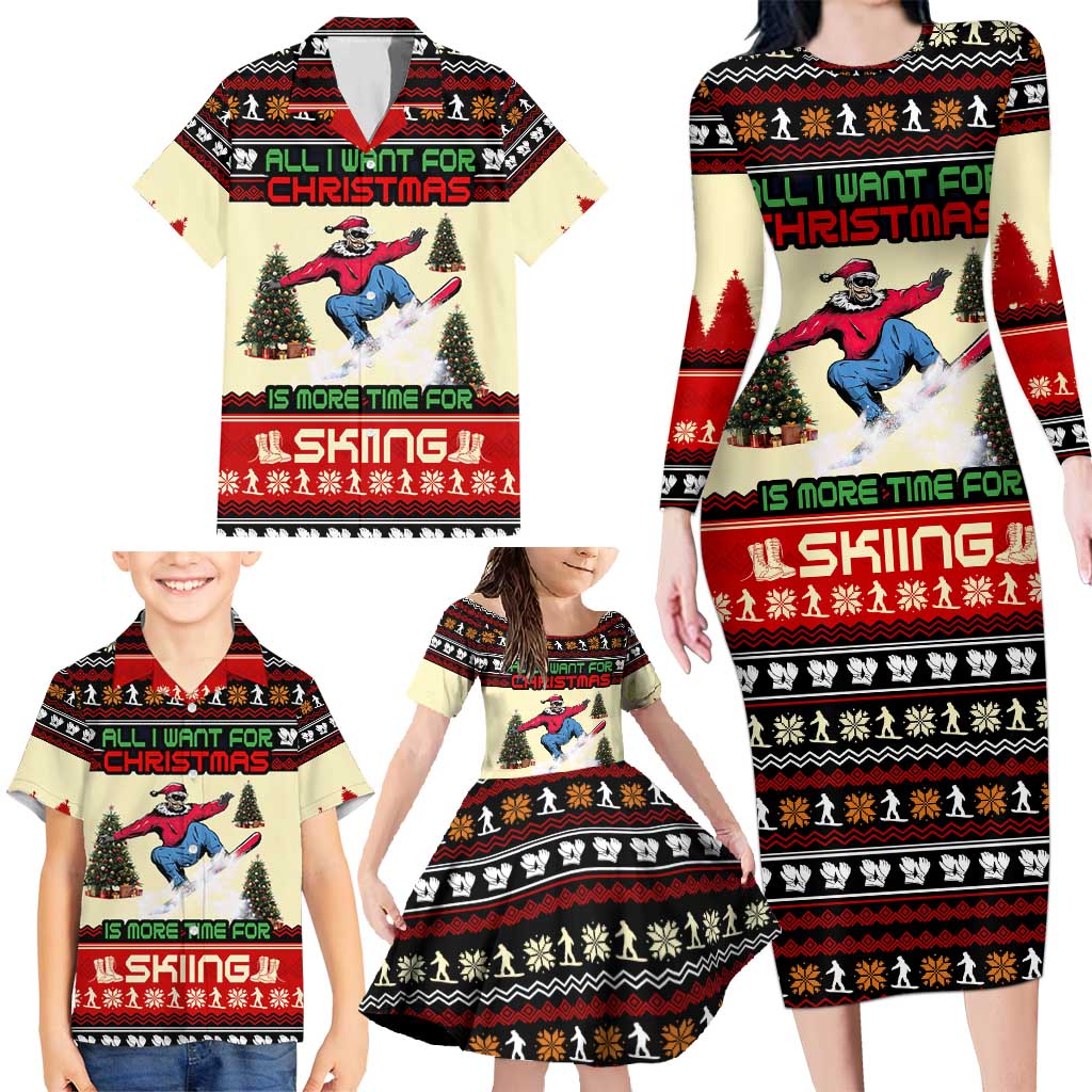 All I Want For Christmas Is Skiing Christmas Family Matching Long Sleeve Bodycon Dress and Hawaiian Shirt Xmas Holiday Patterns - Wonder Print Shop