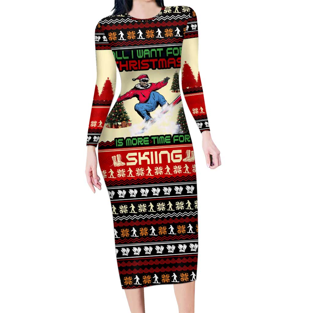 All I Want For Christmas Is Skiing Christmas Family Matching Long Sleeve Bodycon Dress and Hawaiian Shirt Xmas Holiday Patterns - Wonder Print Shop