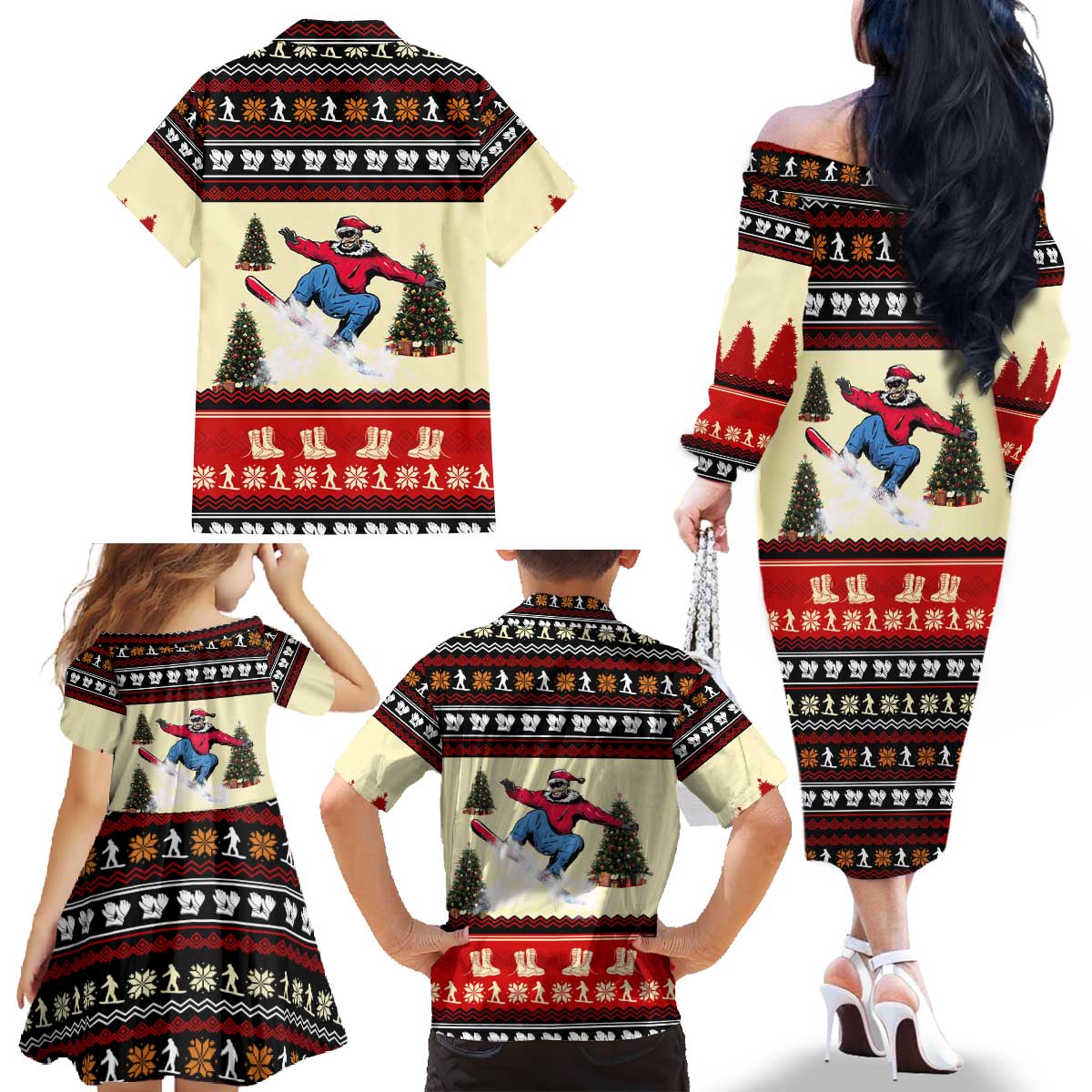 All I Want For Christmas Is Skiing Christmas Family Matching Off The Shoulder Long Sleeve Dress and Hawaiian Shirt Xmas Holiday Patterns - Wonder Print Shop