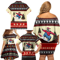 All I Want For Christmas Is Skiing Christmas Family Matching Off Shoulder Short Dress and Hawaiian Shirt Xmas Holiday Patterns - Wonder Print Shop
