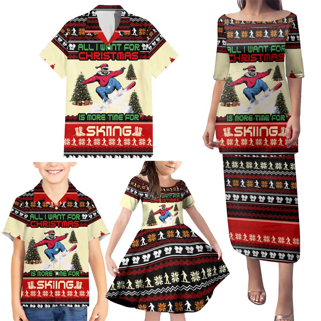 All I Want For Christmas Is Skiing Christmas Family Matching Puletasi and Hawaiian Shirt Xmas Holiday Patterns - Wonder Print Shop