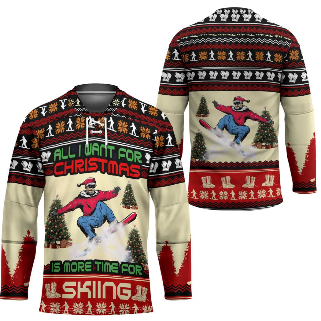 All I Want For Christmas Is Skiing Christmas Hockey Jersey Xmas Holiday Patterns - Wonder Print Shop