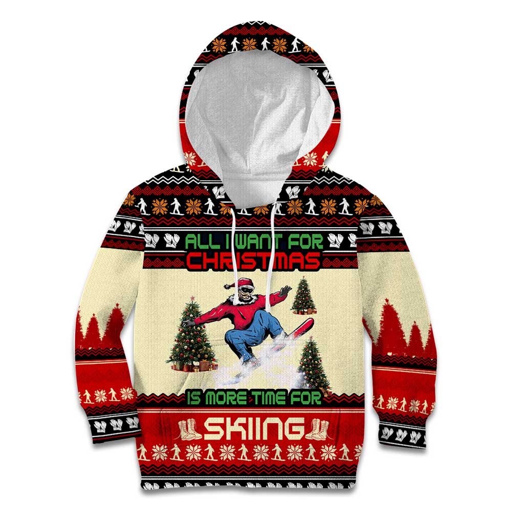 All I Want For Christmas Is Skiing Christmas Kid Hoodie Xmas Holiday Patterns - Wonder Print Shop