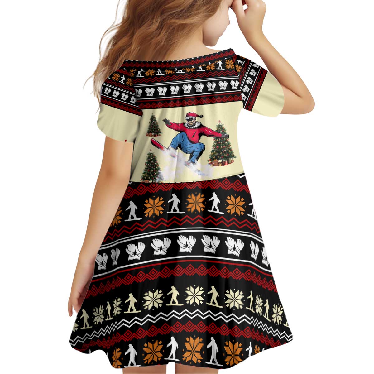 All I Want For Christmas Is Skiing Christmas Kid Short Sleeve Dress Xmas Holiday Patterns - Wonder Print Shop