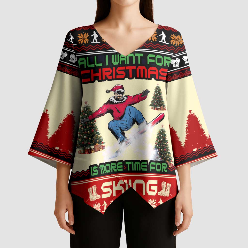 All I Want For Christmas Is Skiing Christmas Kimono Sleeve Blouse Xmas Holiday Patterns - Wonder Print Shop