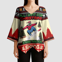 All I Want For Christmas Is Skiing Christmas Kimono Sleeve Blouse Xmas Holiday Patterns - Wonder Print Shop