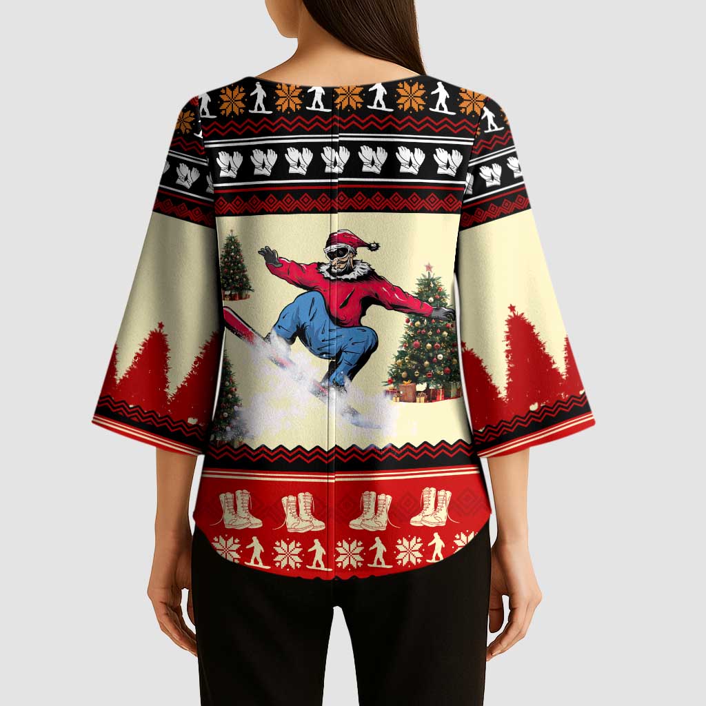 All I Want For Christmas Is Skiing Christmas Kimono Sleeve Blouse Xmas Holiday Patterns - Wonder Print Shop