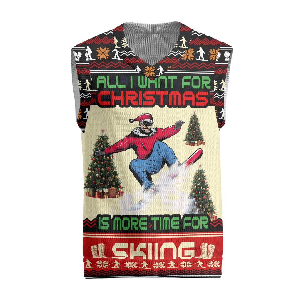 All I Want For Christmas Is Skiing Christmas Knitted V-Neck Vest Xmas Holiday Patterns - Wonder Print Shop