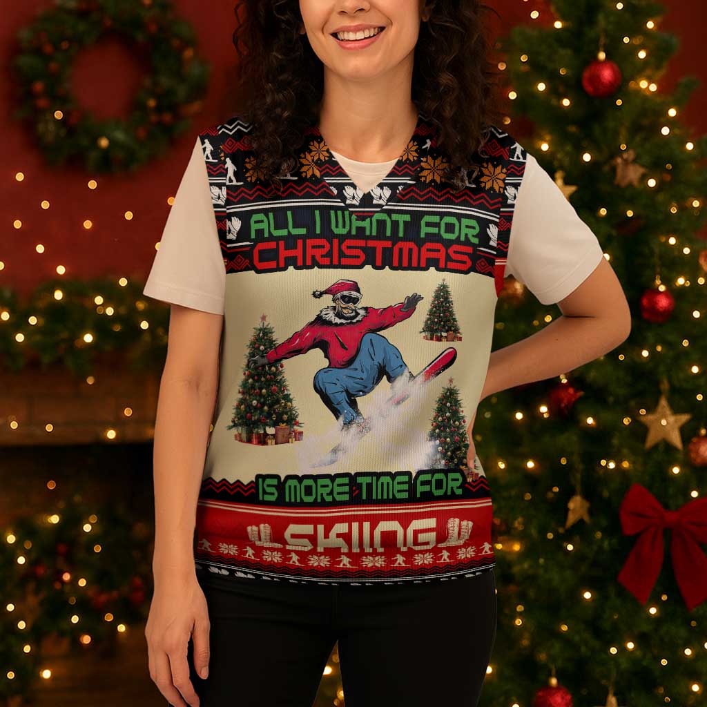 All I Want For Christmas Is Skiing Christmas Knitted V-Neck Vest Xmas Holiday Patterns - Wonder Print Shop