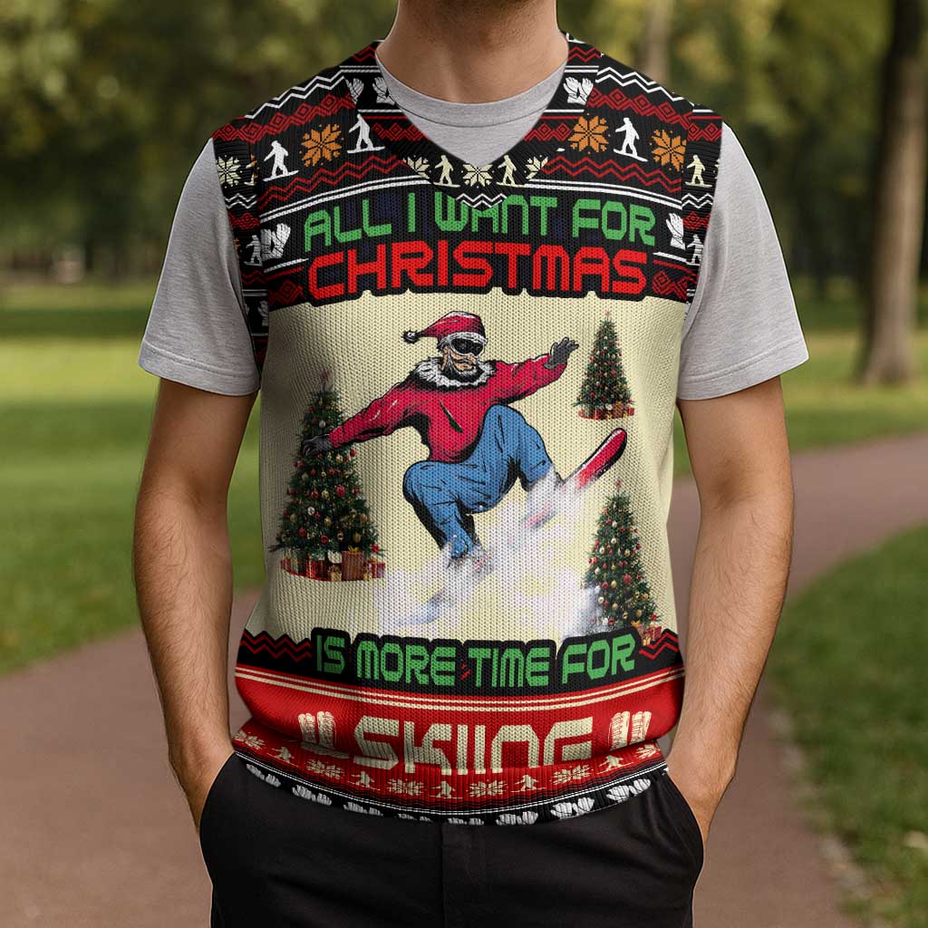 All I Want For Christmas Is Skiing Christmas Knitted V-Neck Vest Xmas Holiday Patterns - Wonder Print Shop