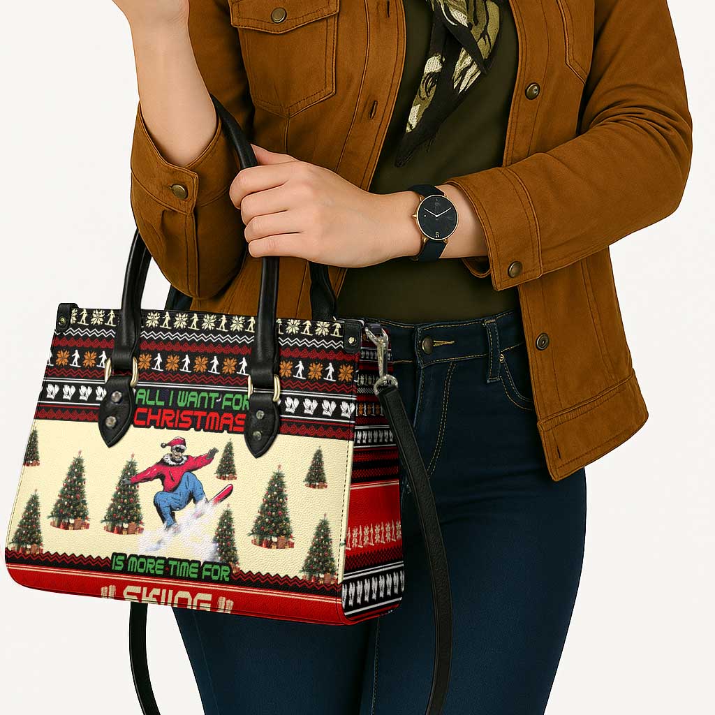 All I Want For Christmas Is Skiing Christmas Leather Bag Xmas Holiday Patterns - Wonder Print Shop
