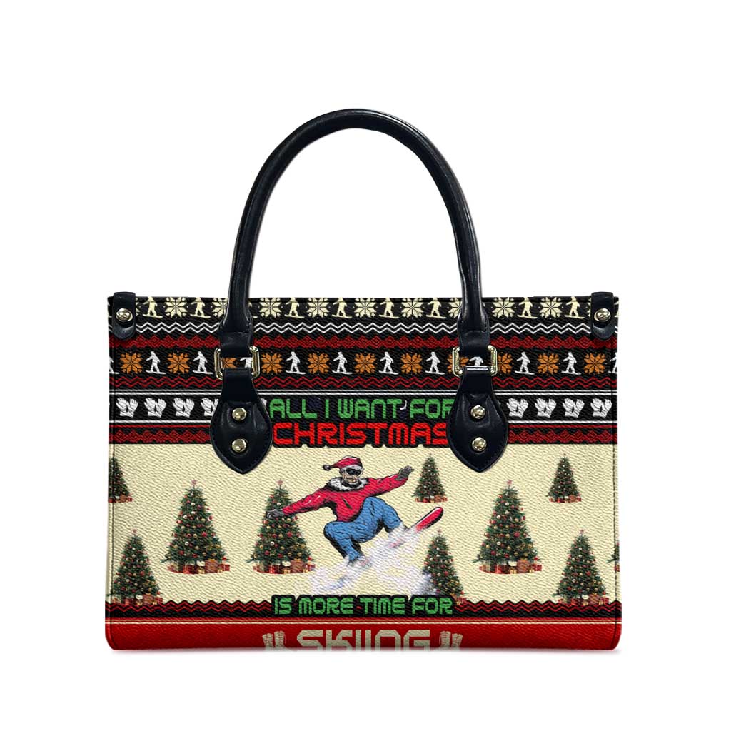All I Want For Christmas Is Skiing Christmas Leather Bag Xmas Holiday Patterns - Wonder Print Shop
