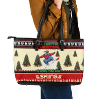 All I Want For Christmas Is Skiing Christmas Leather Tote Bag Xmas Holiday Patterns - Wonder Print Shop