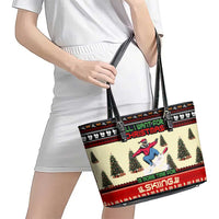All I Want For Christmas Is Skiing Christmas Leather Tote Bag Xmas Holiday Patterns - Wonder Print Shop