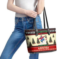 All I Want For Christmas Is Skiing Christmas Leather Tote Bag Xmas Holiday Patterns - Wonder Print Shop