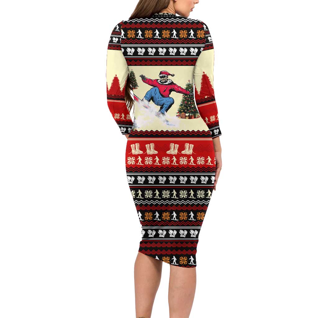 All I Want For Christmas Is Skiing Christmas Long Sleeve Bodycon Dress Xmas Holiday Patterns - Wonder Print Shop