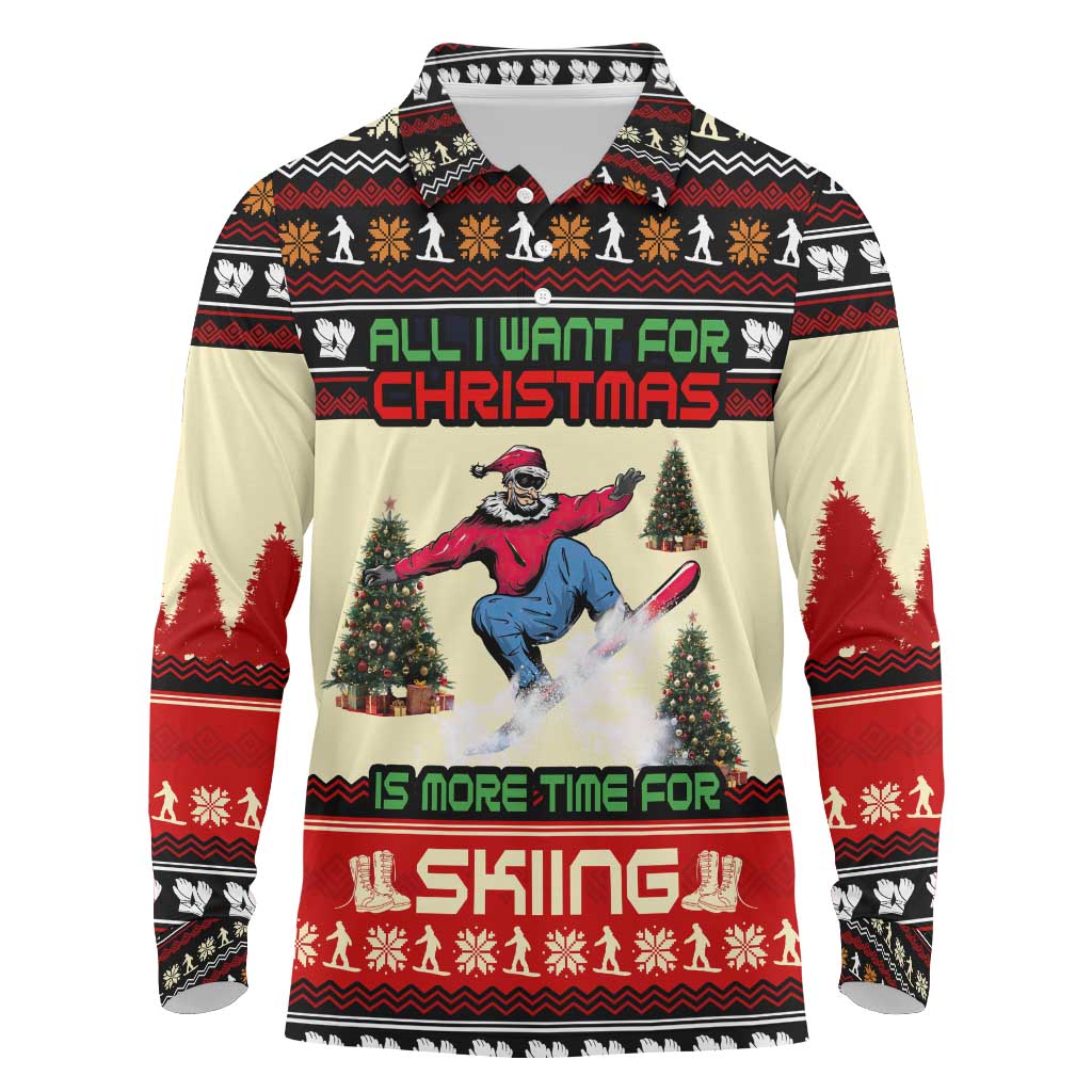 All I Want For Christmas Is Skiing Christmas Long Sleeve Polo Shirt Xmas Holiday Patterns - Wonder Print Shop