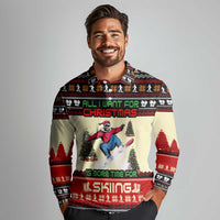 All I Want For Christmas Is Skiing Christmas Long Sleeve Polo Shirt Xmas Holiday Patterns - Wonder Print Shop