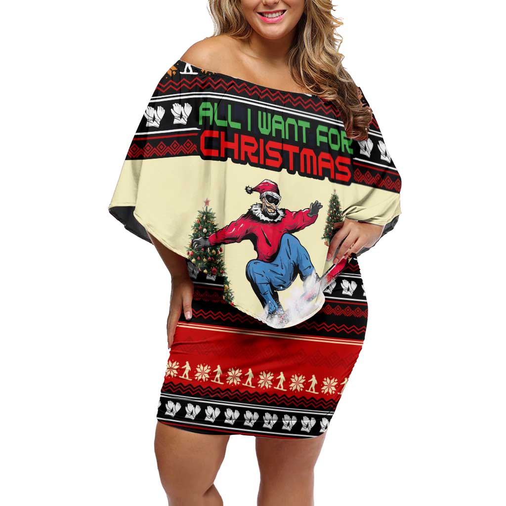 All I Want For Christmas Is Skiing Christmas Off Shoulder Short Dress Xmas Holiday Patterns - Wonder Print Shop