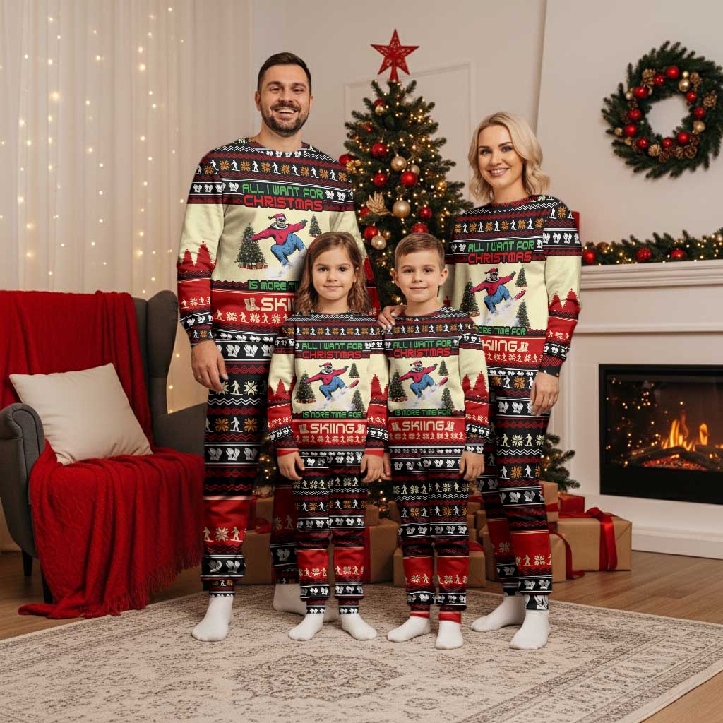All I Want For Christmas Is Skiing Christmas Pajama Set Xmas Holiday Patterns - Wonder Print Shop