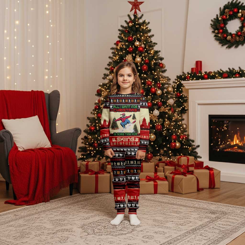 All I Want For Christmas Is Skiing Christmas Pajama Set Xmas Holiday Patterns - Wonder Print Shop