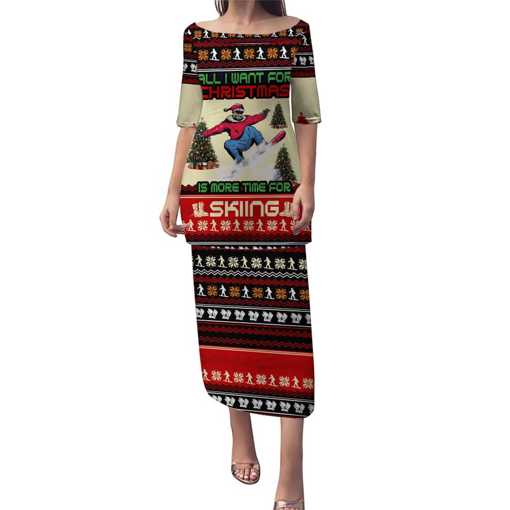 All I Want For Christmas Is Skiing Christmas Puletasi Xmas Holiday Patterns - Wonder Print Shop