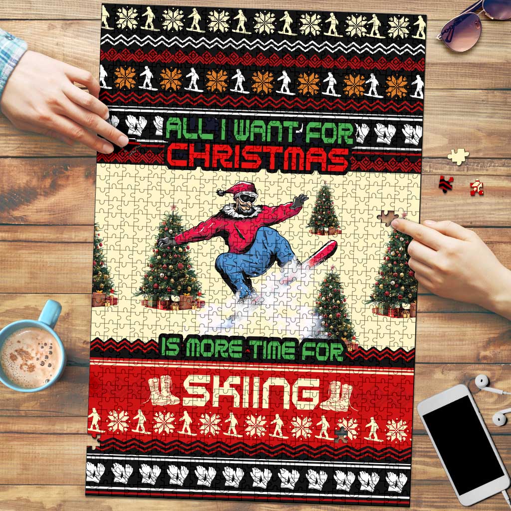 All I Want For Christmas Is Skiing Christmas Puzzle Xmas Holiday Patterns - Wonder Print Shop